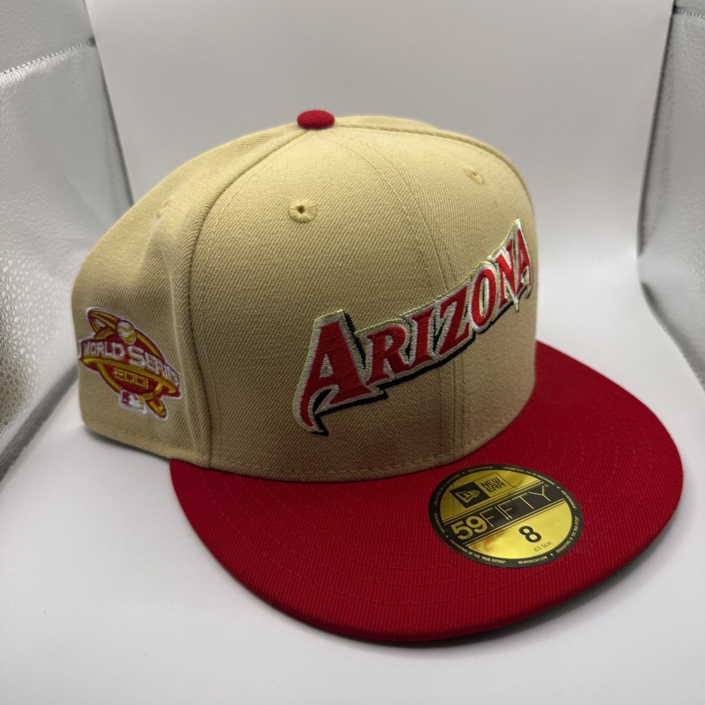 New Era 59FIFTY Arizona Diamondbacks 2001 World Series Patch Hat Tan Red Size 8